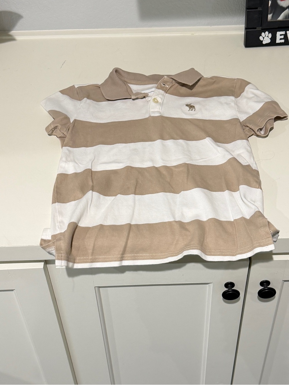 abercrombie kids Beige and White Striped Polo